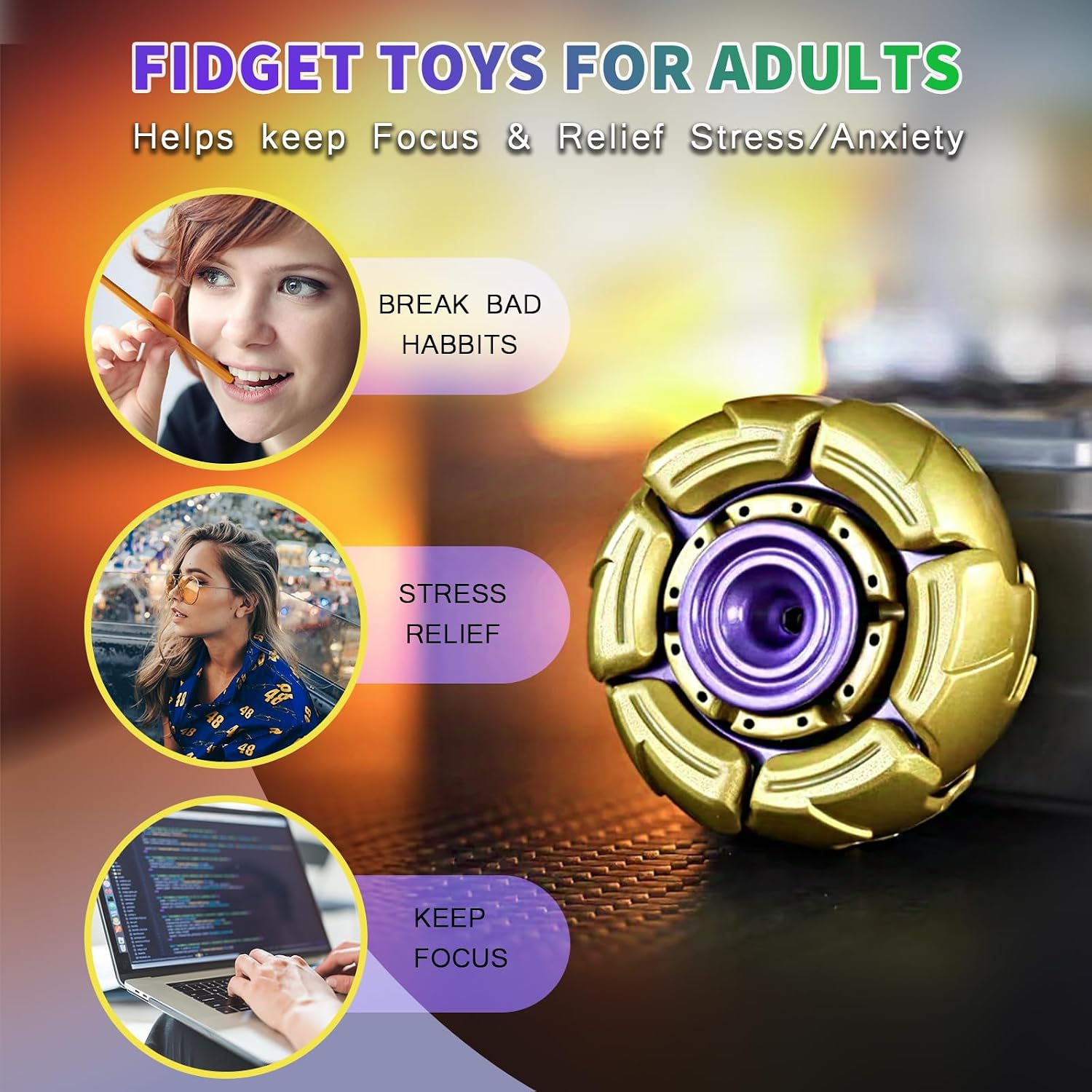 SKEDC Pillbug Fidget Spinner, Alloy Open-Shell Fidget Spinners for Adults, Stress Relief Decompression Toys(Gold/Purple)