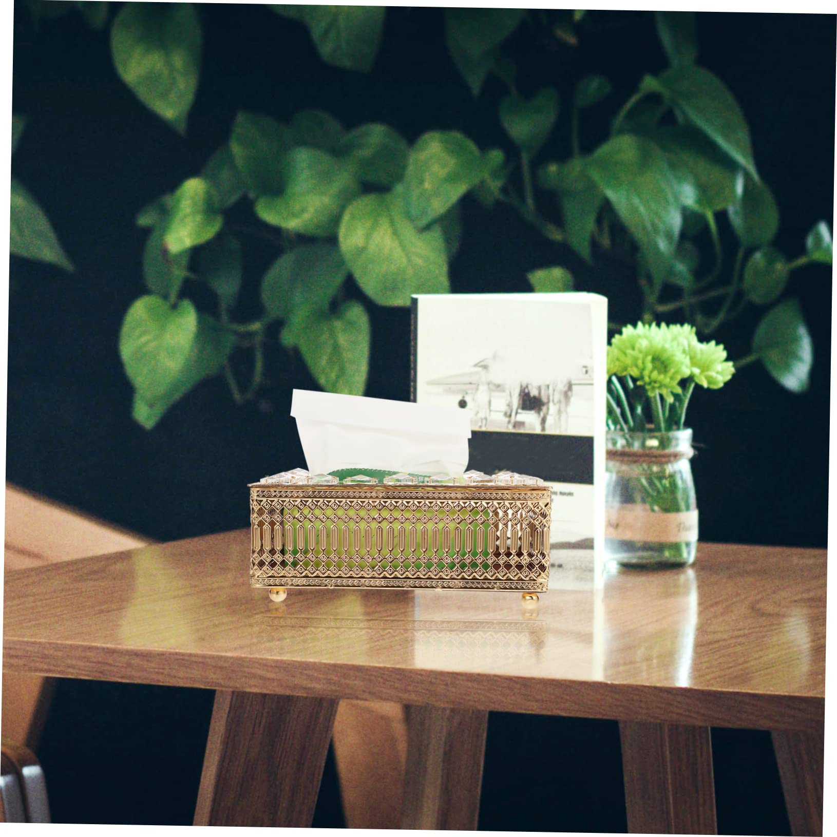 HEALLILY Luxury Tissue Box Cover Napkin Storage Box Gold-Plated Crystal Holder for Living Room Office
