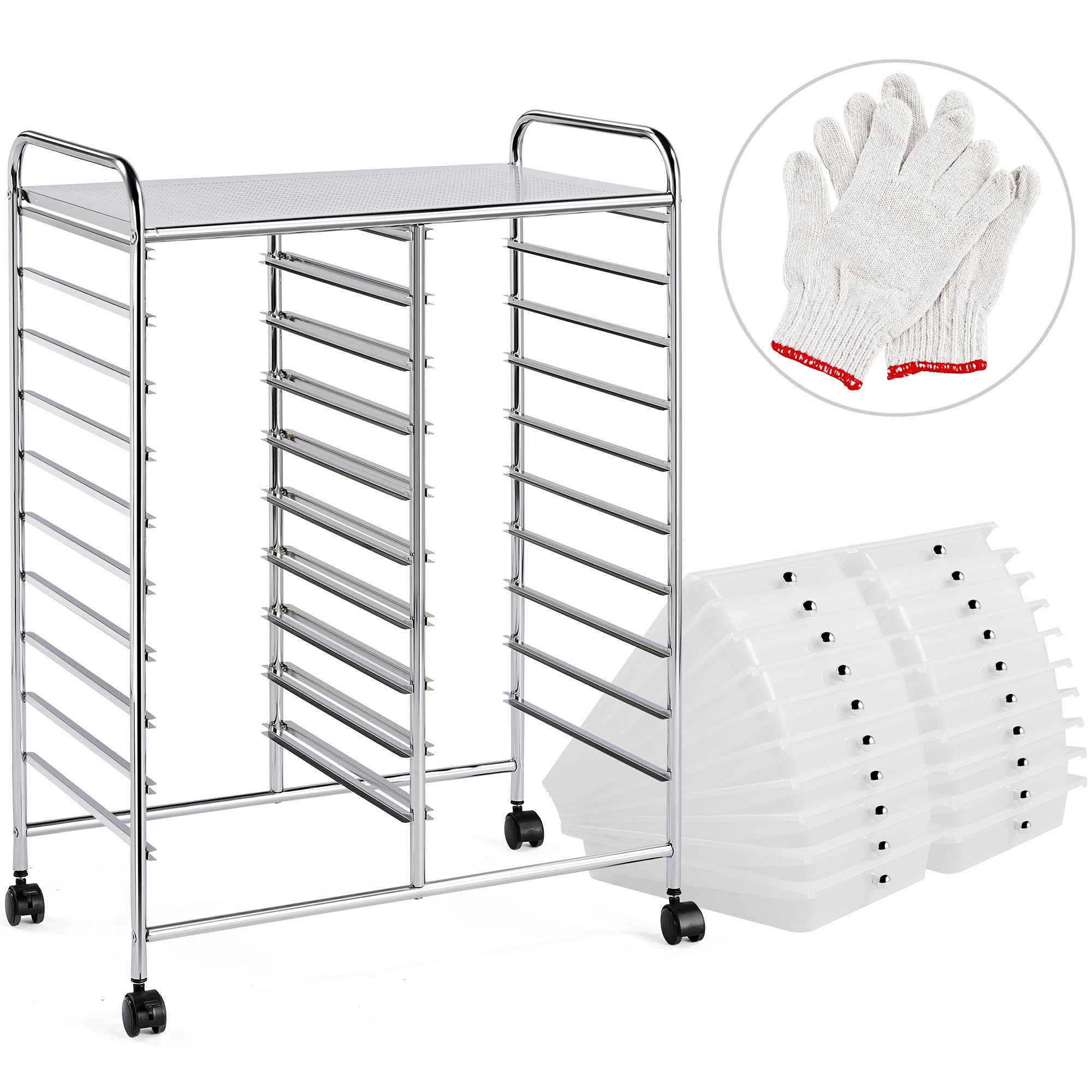 Yaheetech Rollwagen Badrollwagen Rollcontainer mit 20 stapelbaren Schubladen Allzweckwagen Metallgestell Aufbewahrungswagen Beistellwagen für Büro Küche Bad Wohnzimmer, Kunststoff,Metall, Weiß