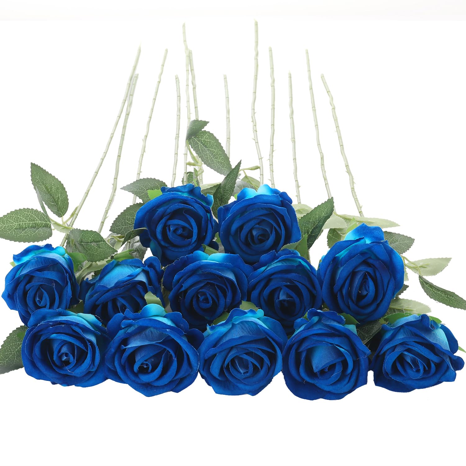 Cloudecor 12Pcs Blue Velvet Roses