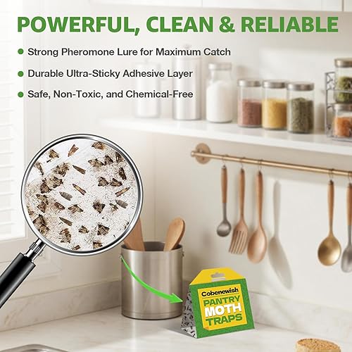 Miniatura 3 de Paquete de 10 trampas para polillas de despensa, trampa de pegamento, feromonas extra fuertes, seguras y efectivas para alimentos y armarios, matan