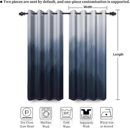 Miniatura 7 de Renaiss Cortinas opacas con diseño de montañas de bosque brumoso, paneles de cortina de ventana para dormitorio, cubierta de niebla, bosque de