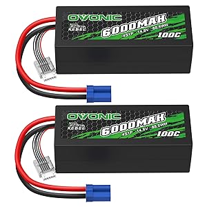 OVONIC Batería de polímero de litio 4S, 6000 mAh, 100 C, 14,8 V, con conector EC5, para coche, barco, camión, buggy, equipo asociado, bricolaje (2 unidades) - Oferta en Juguetes y juegos