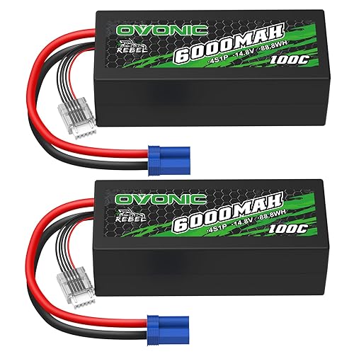 OVONIC Batería de polímero de litio 4S, 6000 mAh, 100 C, 14,8 V, con conector EC5, para coche, barco, camión, buggy, equipo asociado, bricolaje (2 unidades) - Chollo en Juguetes y juegos