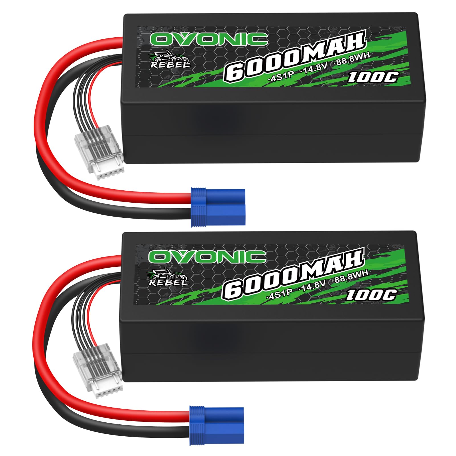 OVONIC Batería de polímero de litio 4S, 6000 mAh, 100 C, 14,8 V, con conector EC5, para coche, barco, camión, buggy, equipo asociado, bricolaje (2 unidades)