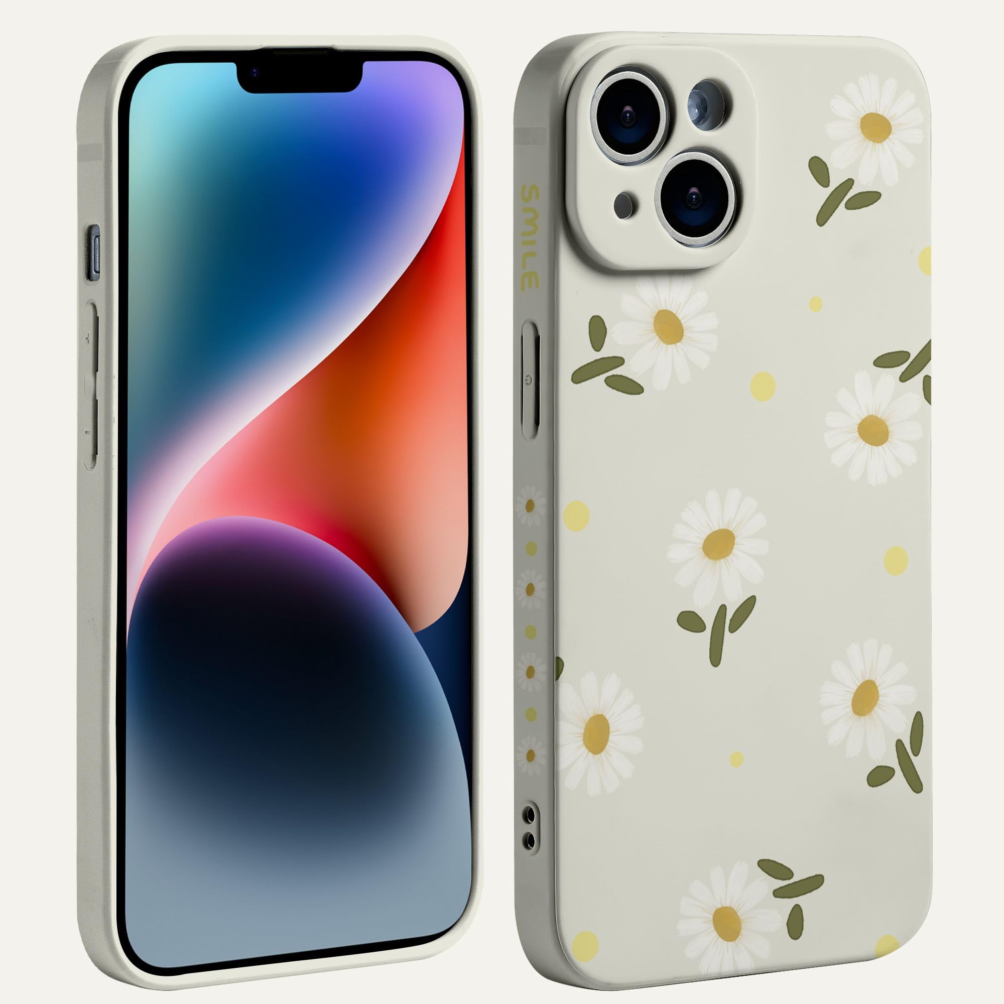 Daisy Pattern Phone Case for iPhone 14 Case Creative Chrysanthemum Design Prints Compatible with iPhone 14 Case-Beige