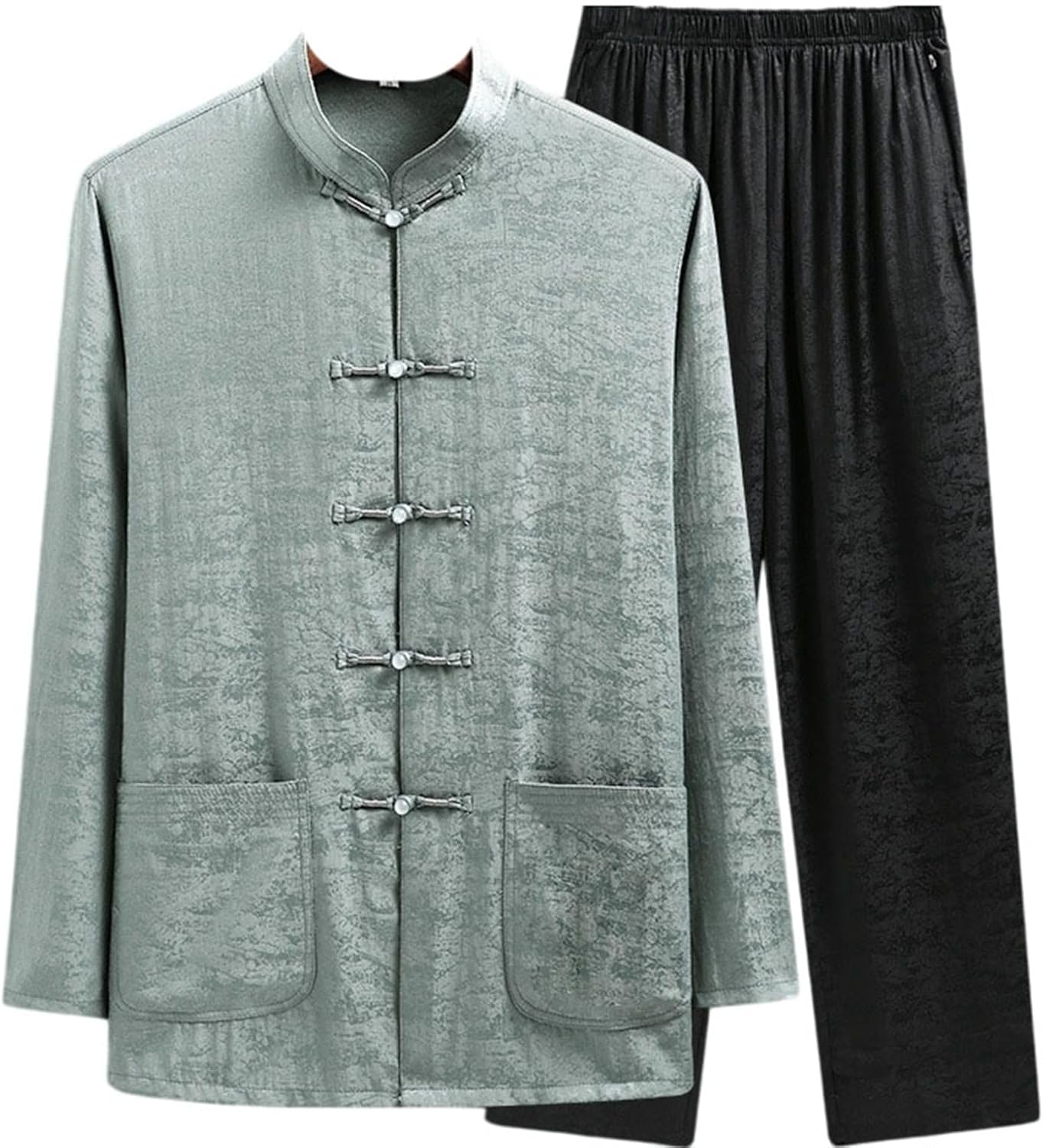 Elderly Men's Satin Tang Suit Breathable Satin Shirt Set