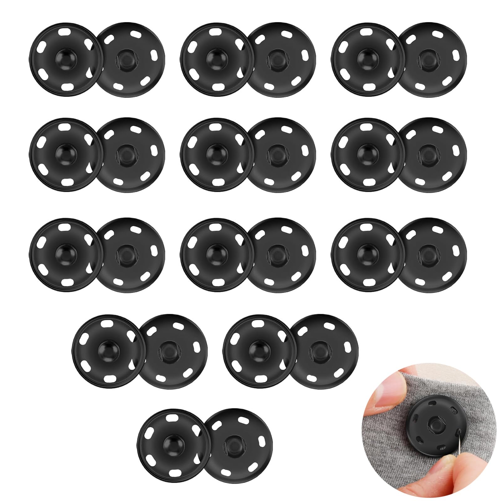 12 Pcs Sew-On Metal Snap Clasps - 21 Mm, Multifunctional Sewing Press Studs, for Clothes, DIY, Handbag(Black)