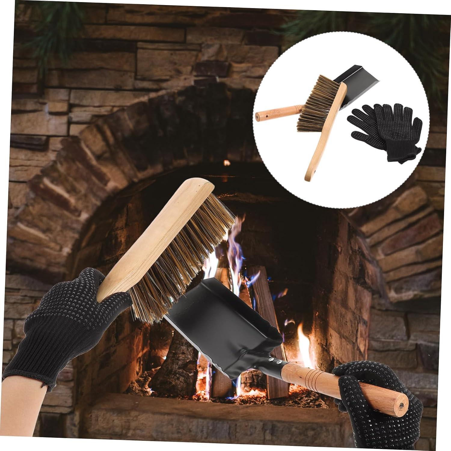 1Set Fireplace Ash Shovel Cleaning Tool Kit with Shovel and Brush Kitchen Clean Shovel for Easy Fireplace Maintenance and Ash Removal Compact Design