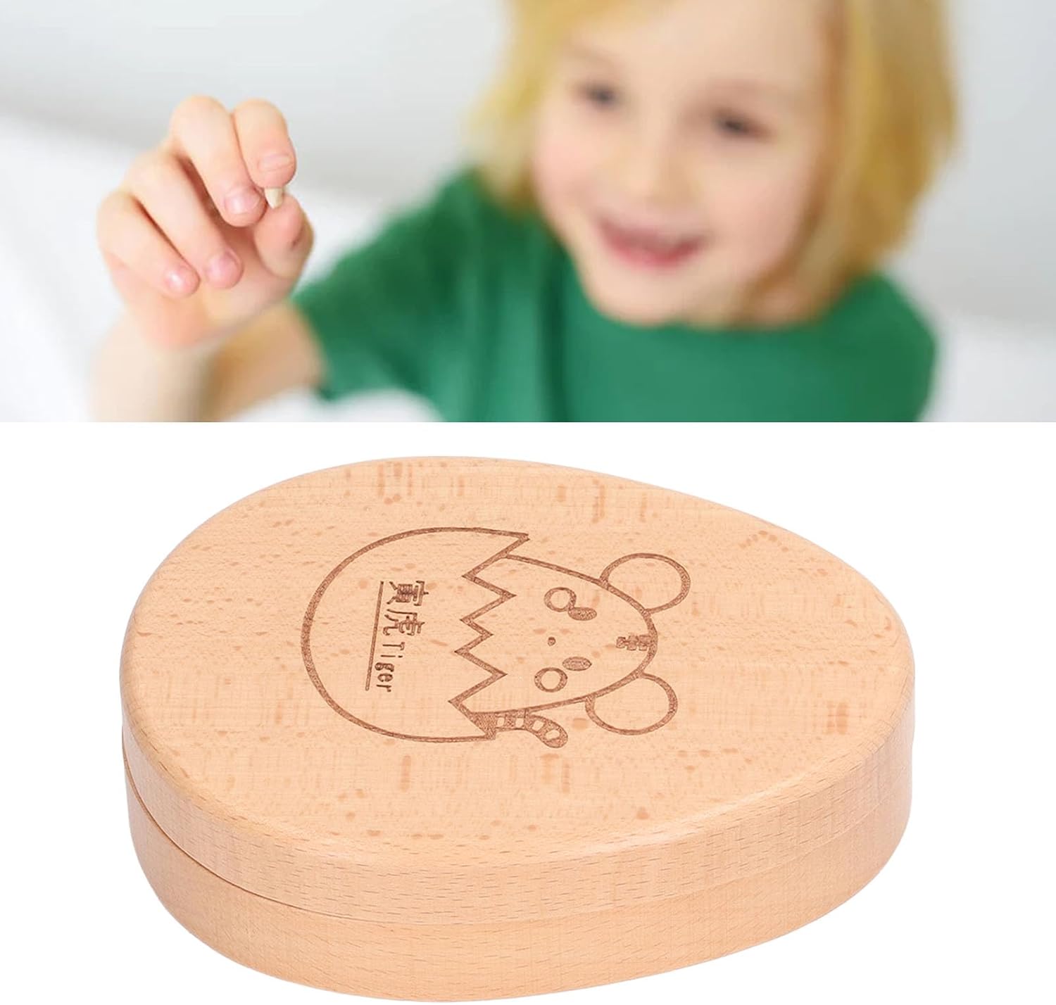Cute Cartoon Baby Tooth Box Keepsake, Children Tooth Storage Container, Bamboo Wood Tooth Box with Tweezers and Cotton, Delicate Design for Baby Teeth and Fetal Hair Collection