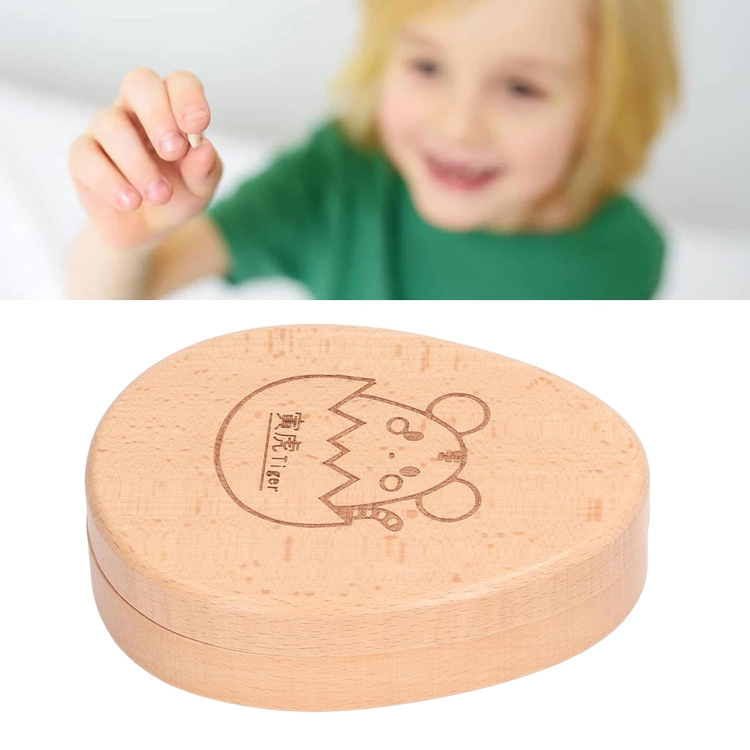 Baby Tooth Box Keepsake Box,Wooden Tooth Fairy Box,Cute Cartoon Baby Tooth Box,Wood Children Tooth Storage Box Container with Tweezers