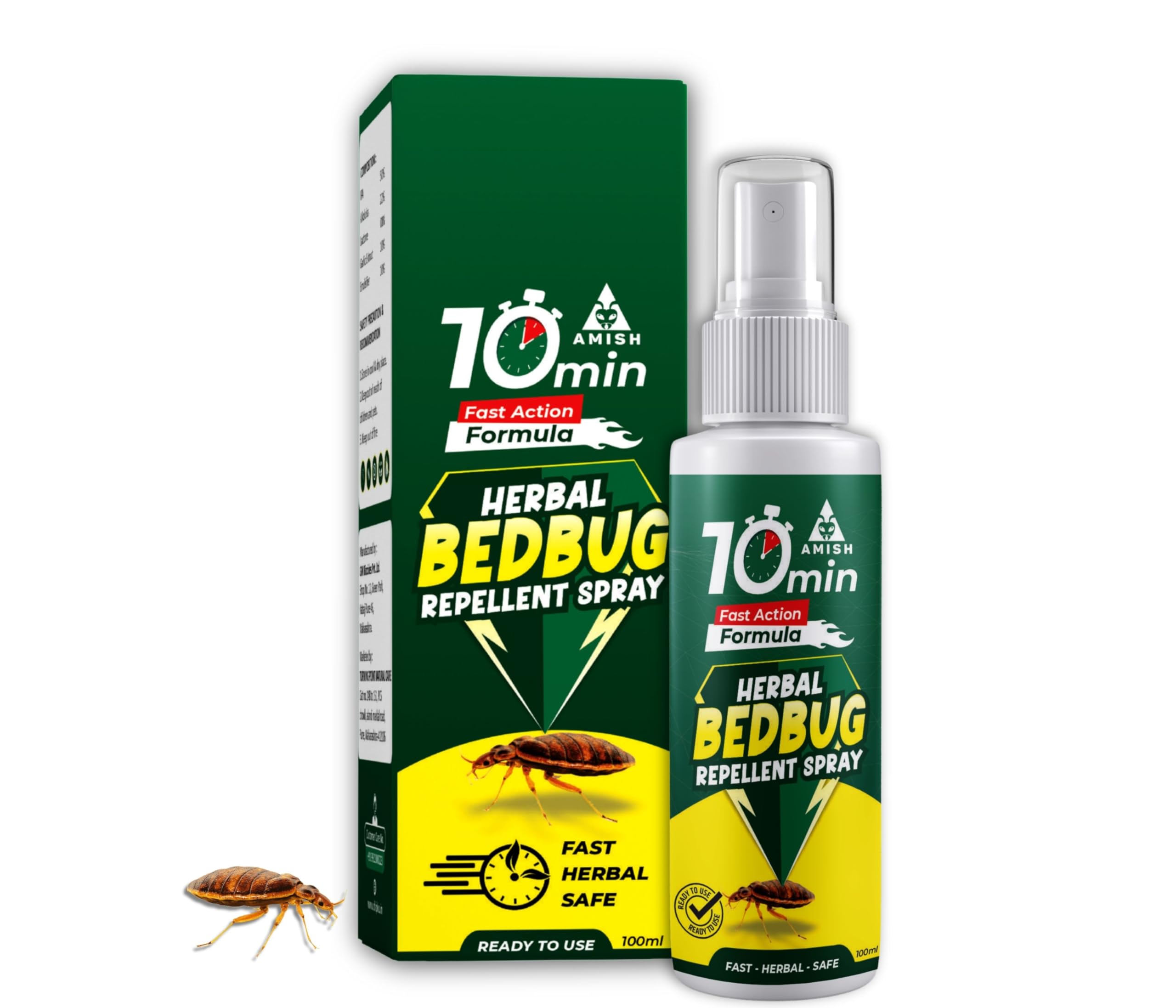 Amish Herbal Bed Bug Spray 100ml (Pack of 1) | Eliminates Bed Bug Colony in 10 Minutes | 100% Organic & Chemical-Free Formula | Powerful Instant Action BedBug Repellent for Home