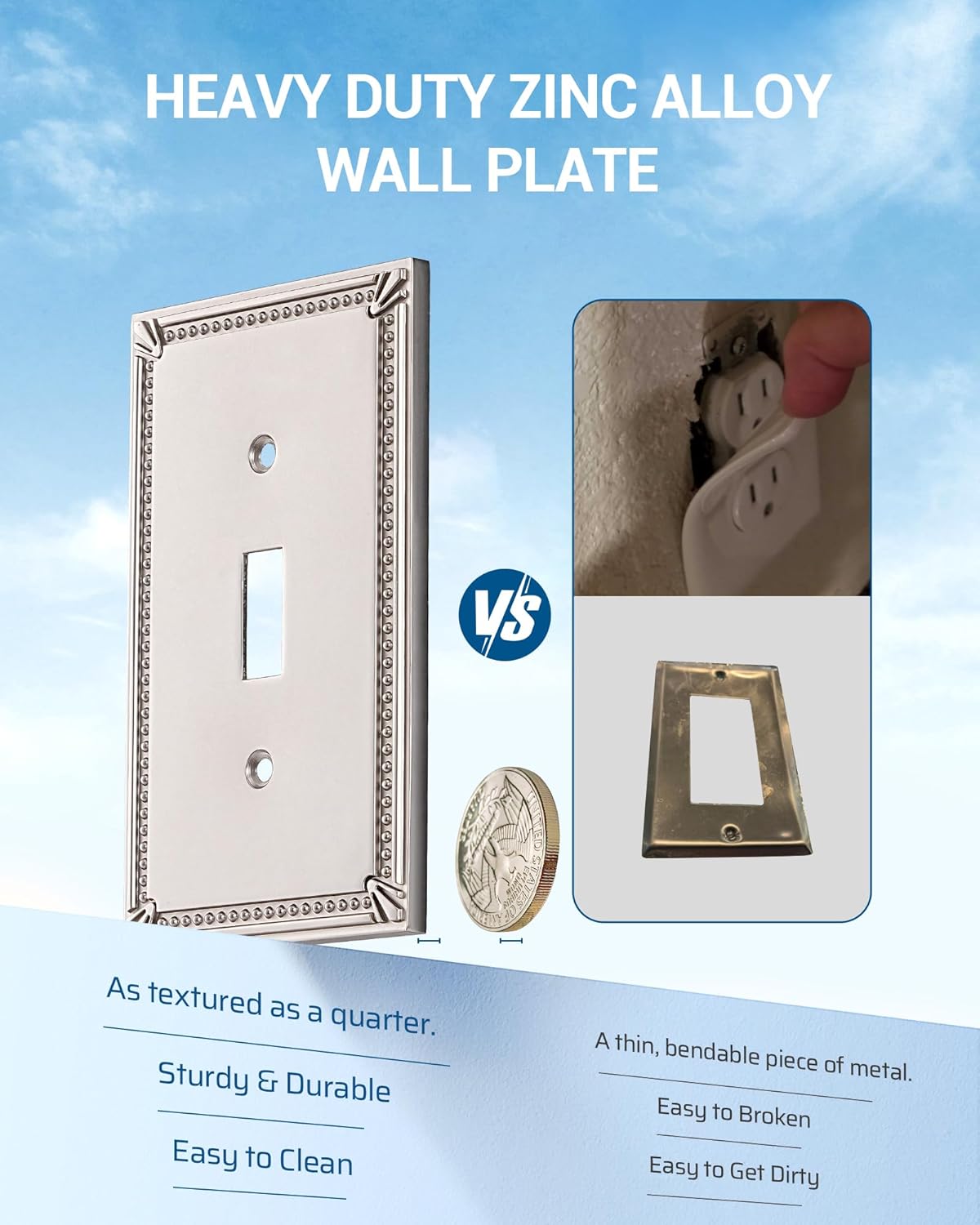 DEWENWILS Sunken Pearls Decorative Wall Plate Switch Plate Outlet Cover, Stain Nickel Light Switch Cover Plate, 4.94"×3.04" Durable Solid Zinc Alloy Receptacle Cover, (Single Toggle, 2 PK)