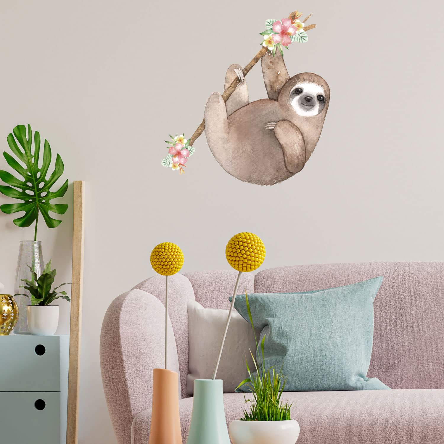 Stickerscape Sloth Watercolour Jungle Wall Stickers (Sloth) | Safari Wall Stickers For A Children's Bedroom Or Nursery | Easy To Apply And Cleanly Removable