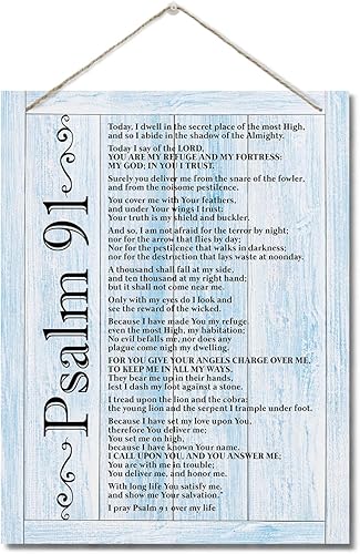 Miniatura 6 de Letreros artísticos de madera inspiradores, Salmos 91, placa de pared impresa para colgar, letreros de madera, impresión de versículos bíblicos,