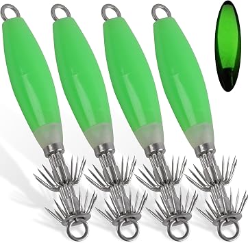Luminous Squid Jig Hooks Stainless Steel Needles Fluorescent Fishing Cuttlefish Sleeve Squid Jig Baits Night Fishing Saltwater Lures Glow Squid Catcher Hard Baits