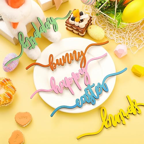 Miniatura 3 de Blulu 12 piezas de letrero de madera con recorte de madera de conejo de Pascua, decoración de mesa, placas de madera rústica, tarjetas de lugar para