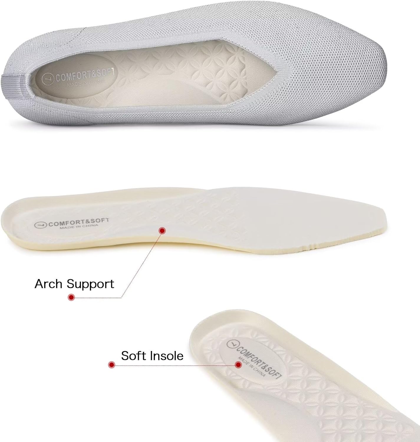 Frank Mully Women's Square Toe Knitted Flats Breathable Lightweight Slip-On Shoes with Arch Support for All-Day Comfort - Image 3