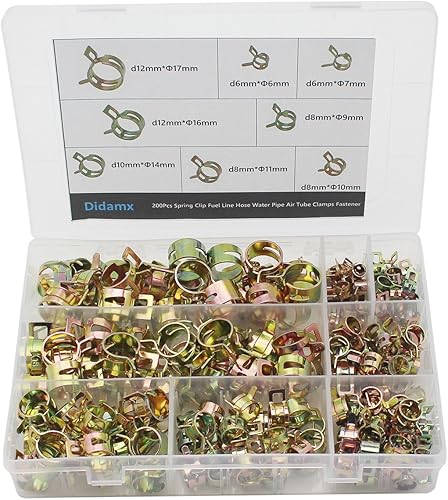 200pcs 6/7/9/10/11/14/16/0.669 in Spring Clip manguera de línea de combustible tubo de agua tubo de aire abrazaderas sujetador