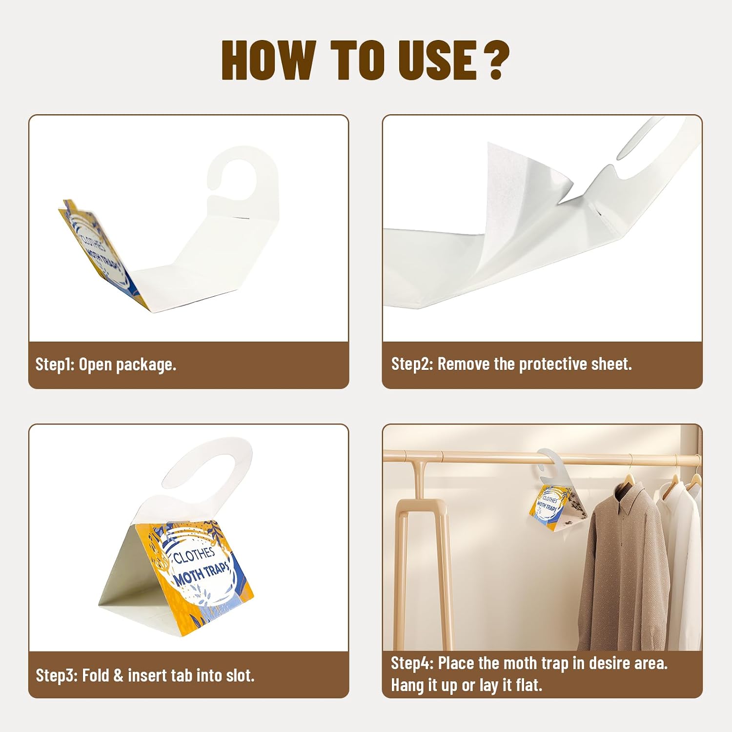 8 Pack Clothing Moth Trap with Pheromone Attractant, Easy to use Clothes Moth Treatment, Odorless/Non-Toxic Strong Sticky Strips for Closet and Carpet