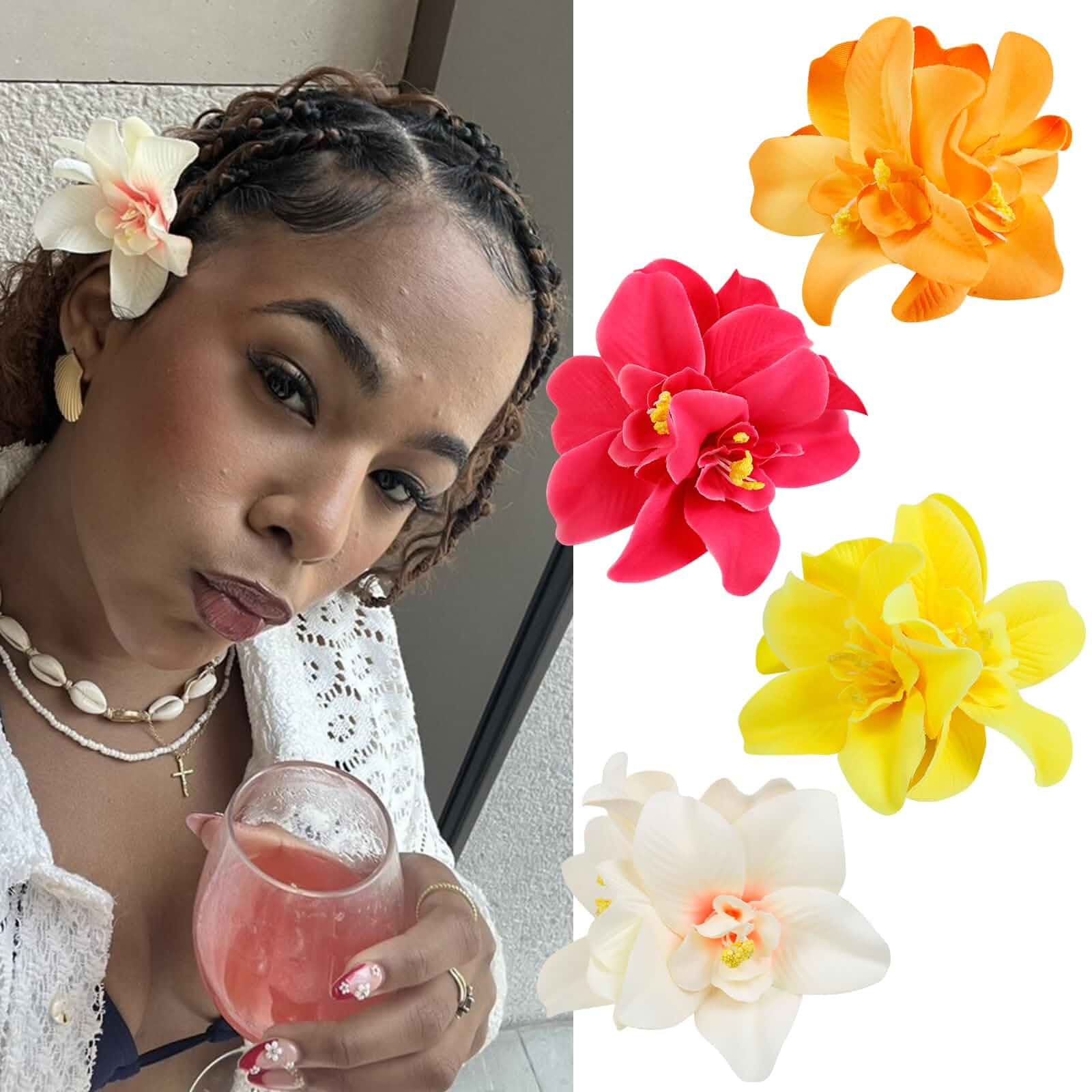4Pcs Hawaiian Flower Hair Clips for Women, Artificial Tropical Hair Clip3.5 Inches Hibiscus Claw Clip Beach Vacation Party Boho Hair Accessories for Women Girls