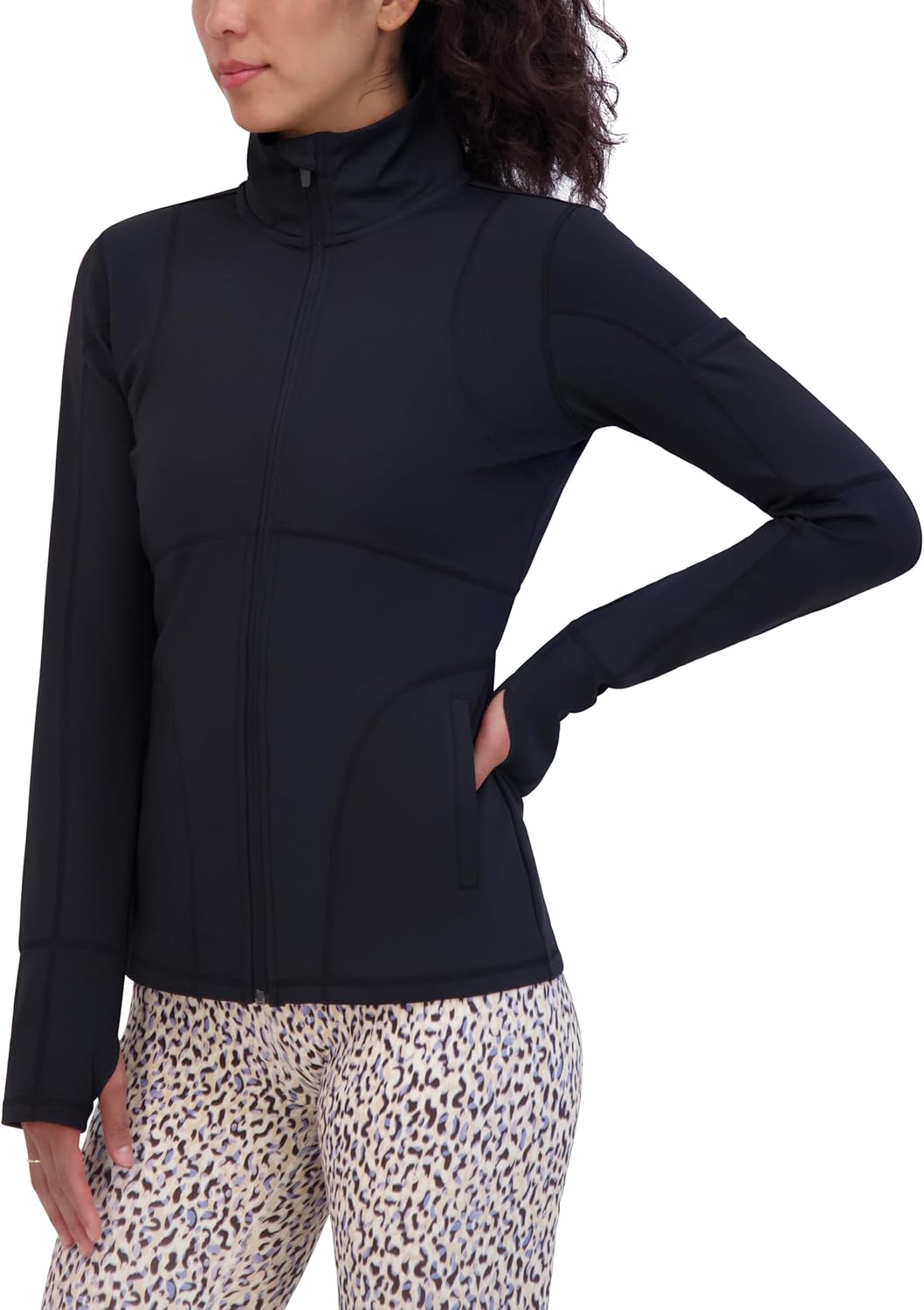 Sage Collective Women's Studio Yoga Jacket –zip-up With Mock Neck, Pockets & Thumbholes - Image 2