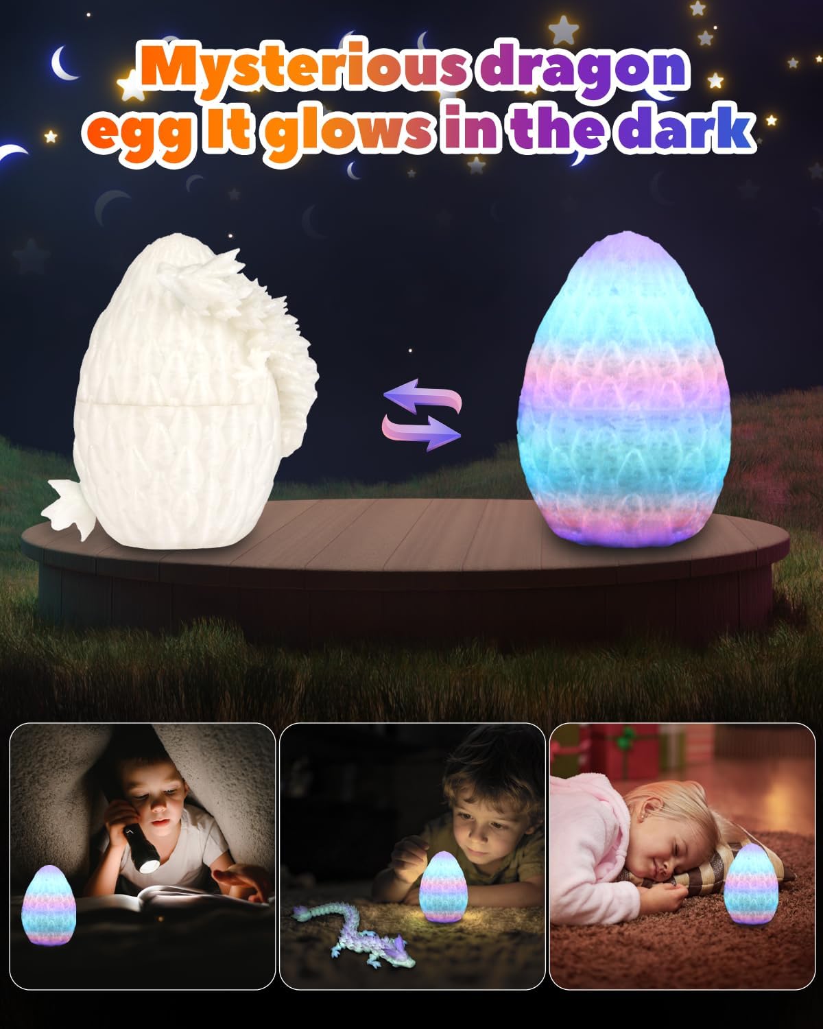 6pack 3D Printed Dragon Egg with Dragon Inside,Mini Crystal Dragon Fidget Toy, Surprise 3D Printed Animals Toy (Mix Set 1)