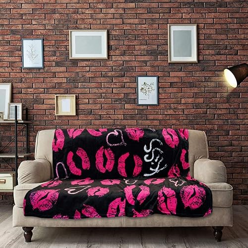 Miniatura 6 de Infinity Republic - Kiss Kiss - Manta de forro polar suave color negro y rosa para regalos del día de San Valentín, 50 x 60 pulgadas, perfecta para