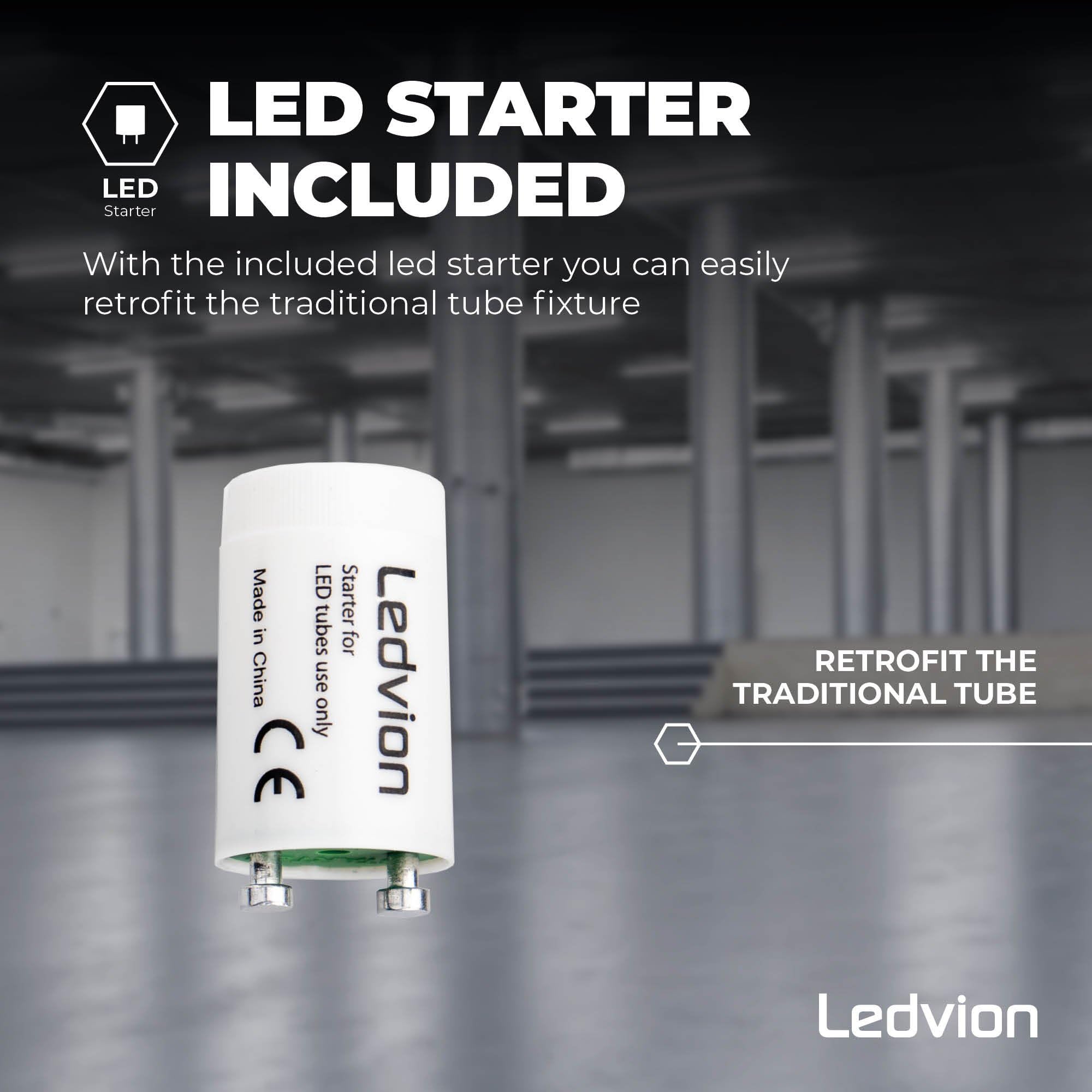 Ledvion - 10X Tubos LED TL, 60CM, 6.3W, 6500K, 175lm/W, Etiqueta Energética C, Incluye Arrancador LED