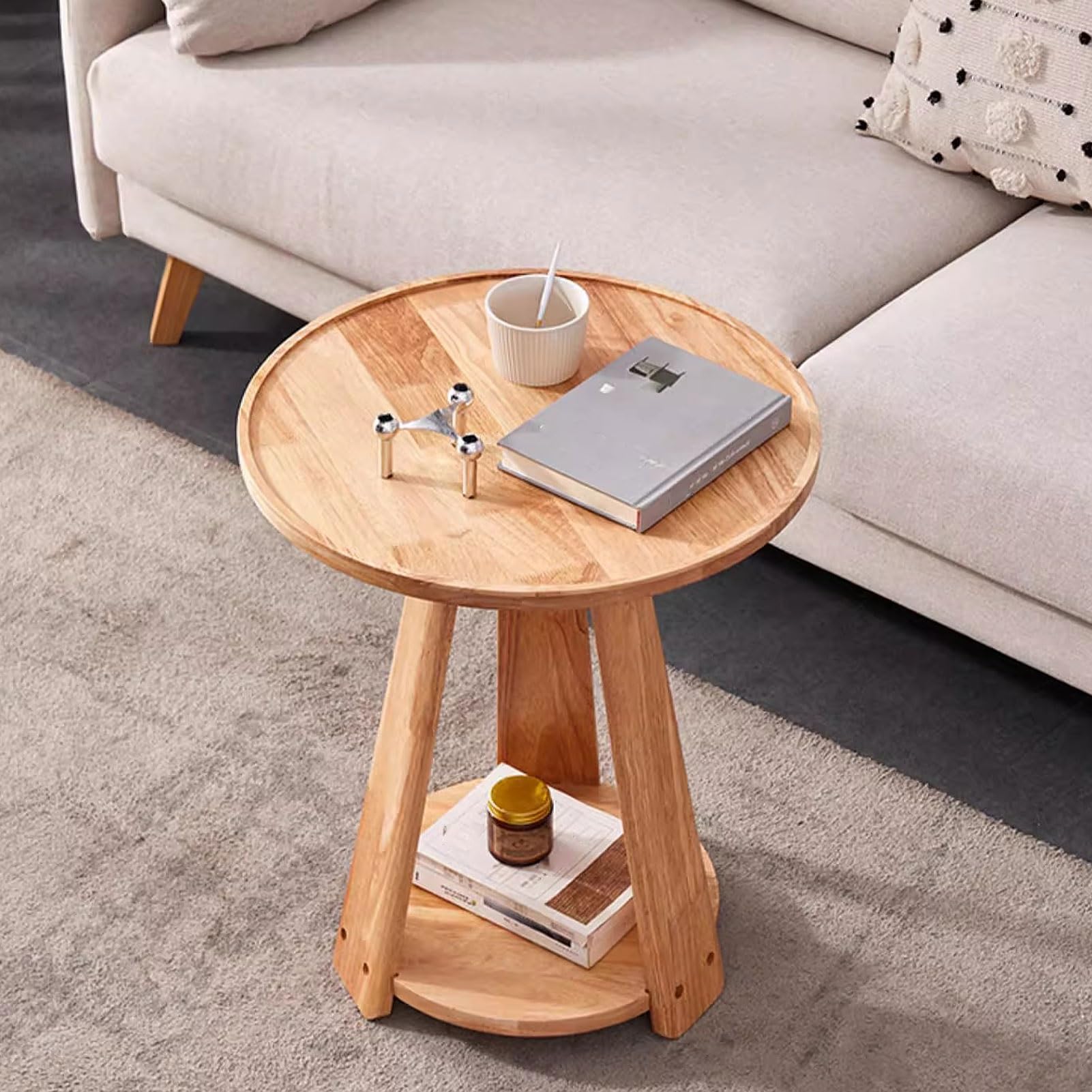 Tavolino Da Salotto Rotondo Sugodesign - Effetto Legno Rovere, Con Ruote, Forma A C