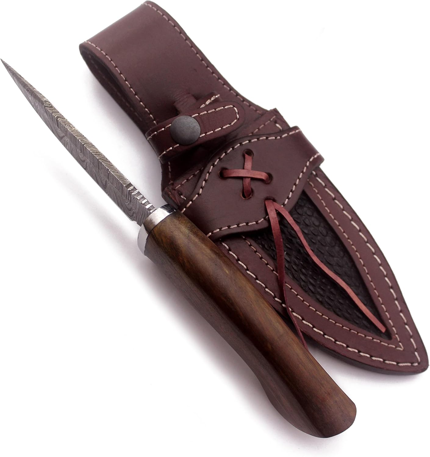 10" Handmade Damascus Steel Bowie Knife – Premium Drop Point Blade for Hunting, Survival, Camping, Skinning, and Bushcraft – Full Tang Walnut Wood Handle with Cowhide Leather Sheath (DCX 22-05)