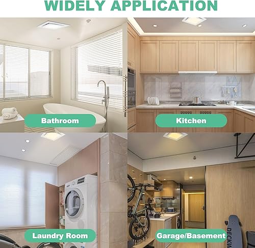 Miniatura 8 de Extractor de baño con luz, panel de 11.8 pulgadas, 3000 K4500 K6000 K 12 W LED cuadrado, 141 CFM, 0.7 sonos, 110 V 45 W silencioso ventilador de