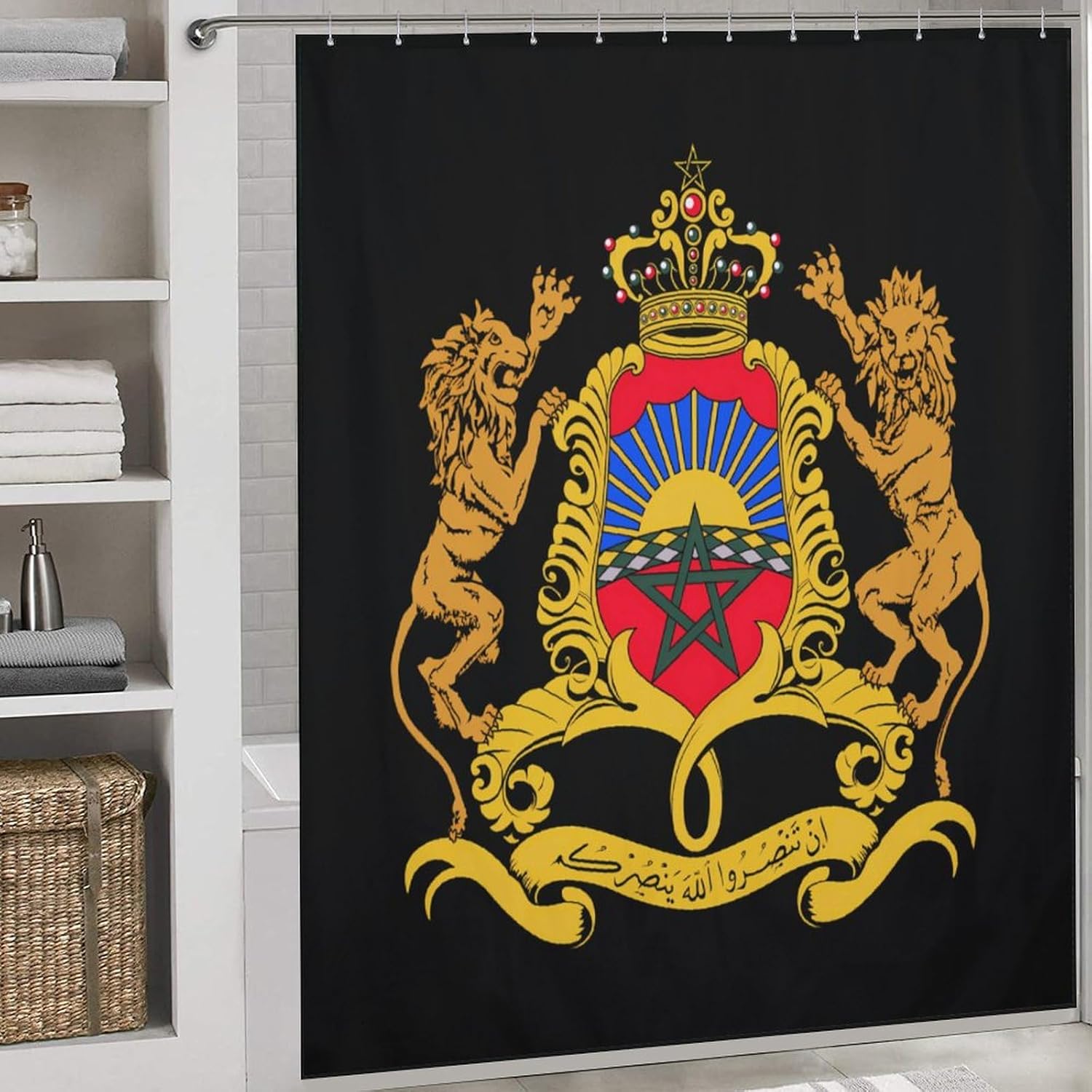 Morocco Coat of Arms Moroccan Funny Shower Curtains Washable Bath Curtain Liner with Hooks for Bathroom Bath Tubs 72x72Inch (183x183cm)