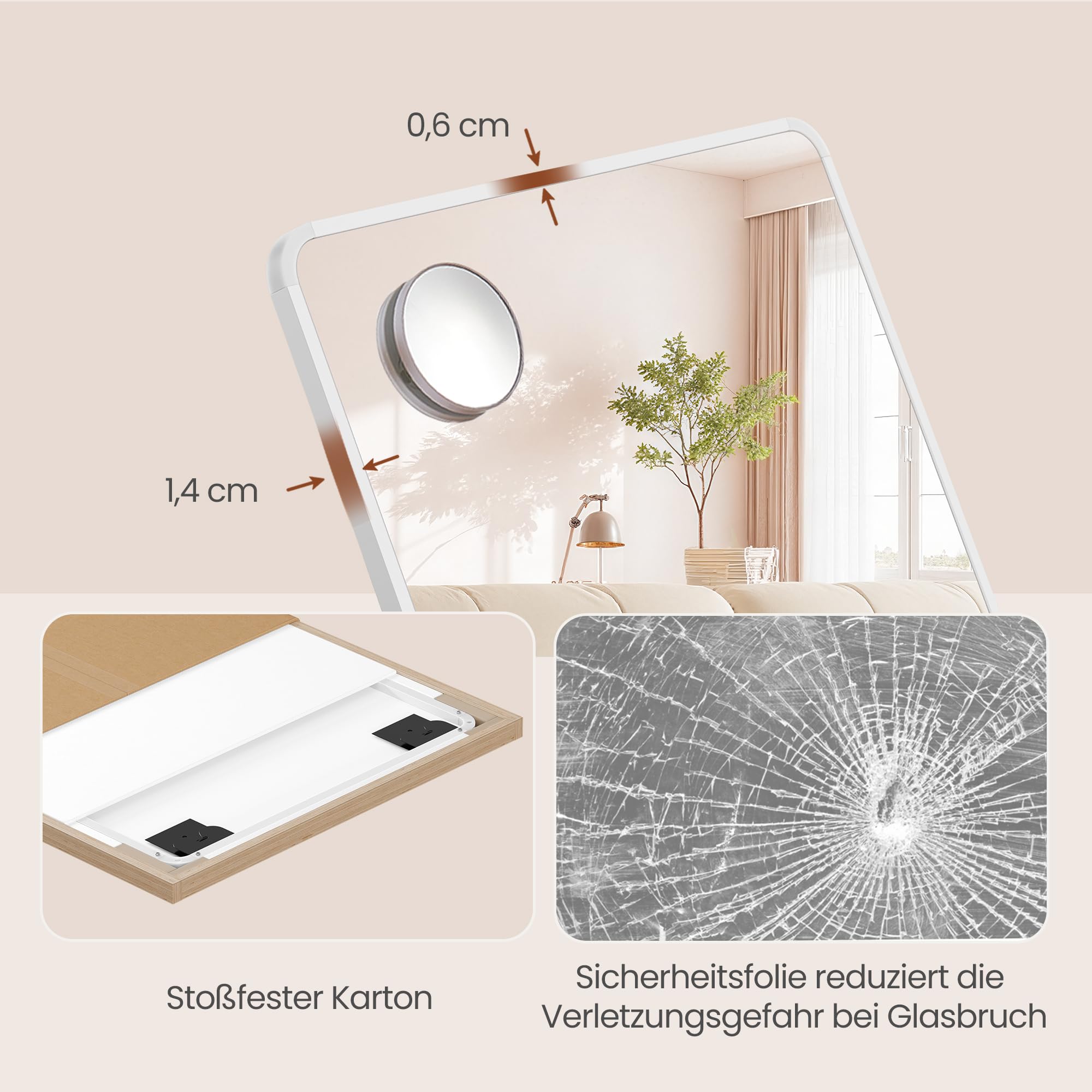 SONGMICS Ganzkörperspiegel, 160 x 50 cm, rechteckiger Standspiegel, mit Vergrößerungsspiegel, Rahmen aus Aluminiumlegierung, Hartglas, für Schlafzimmer, Wohnzimmer, Garderobe, mattweiß LFM030WC02
