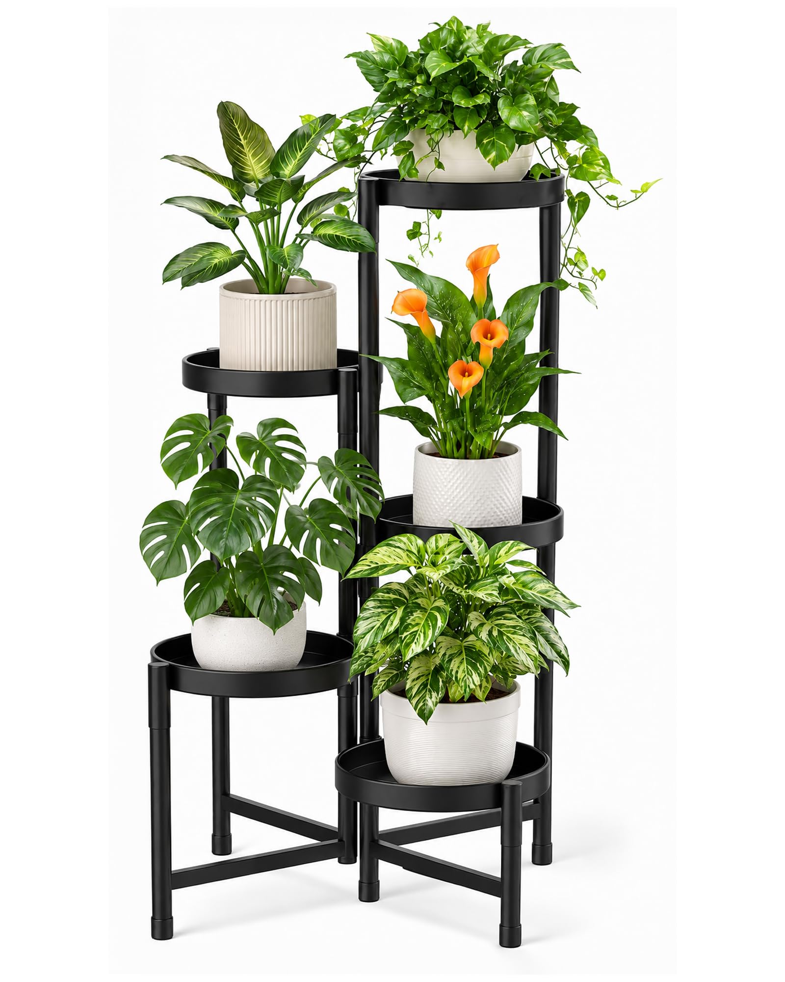 Bamworld フラワースタンド 室内 観葉植物 台 観葉植物 棚 プランタースタンド 屋外 観葉植物 スタンド プランターラック おしゃれ アイアン 折りたたみ式 黒