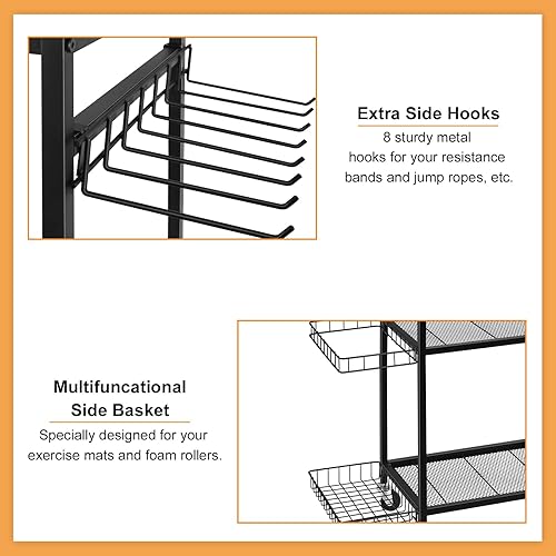 Miniatura 4 de Soporte de pesas pequeño para gimnasio, estante de yoga, equipo de entrenamiento, carrito de almacenamiento para pesas, mancuernas, esterillas de