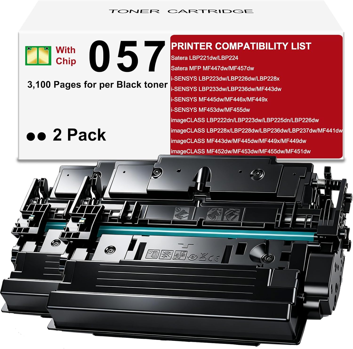 Remanufactured for Canon 057 Toner Cartridge with Smart Chip Replacement for Canon 057 057H Works with Canon imageCLASS MF455dw MF445dw mf451dw LBP227dw Printer (Black, 2-Pack)