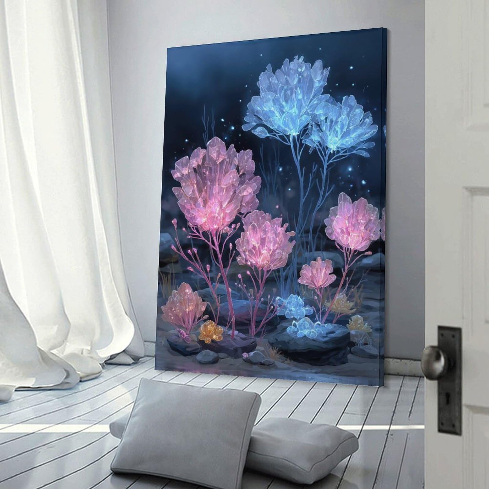 Junmoney Crystal Flowers in A Mystical Garden Wall Decor Canvas Print, 20x30inch(50x75cm), for Bedroom, Lounge Or Dressing Area, Decorative Wall Art for Cosy Rooms