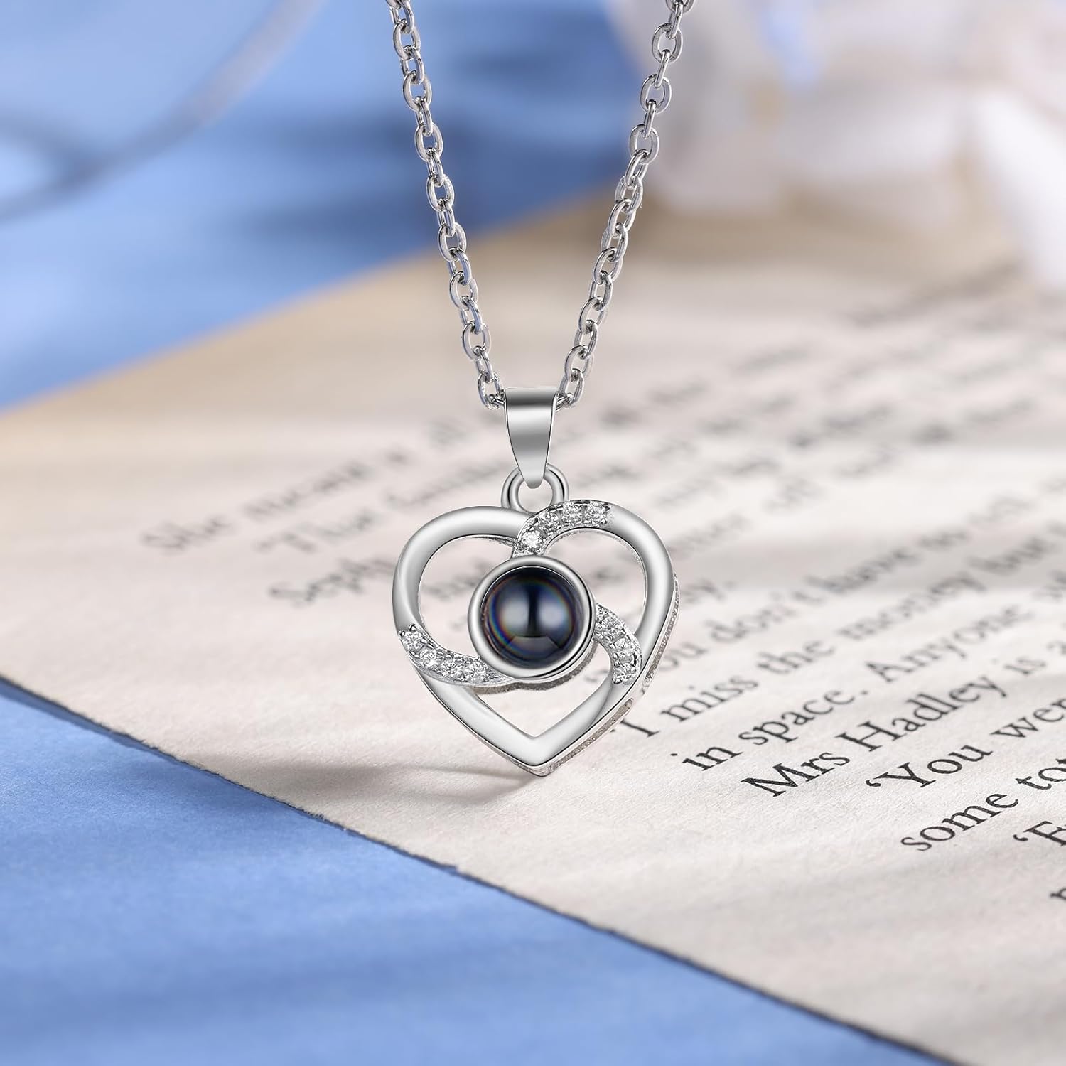 Nameinhea Custom Necklace with Picture Inside – Personalized Photo Projection Necklace, Unique Mothers Day Gifts for Mom Wife, Valentines or Birthday Jewelry for Women (Style 2)