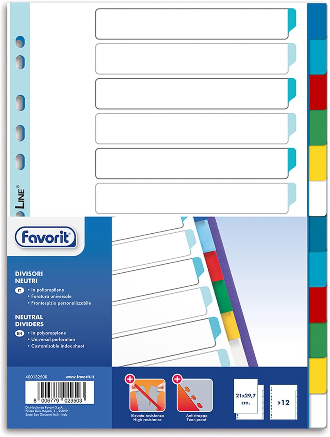 Favorit Universal Hole Dividers for Ring Binders with 12 Coloured