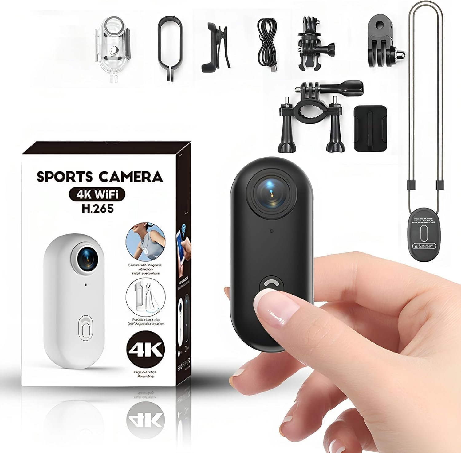 Winnes Action Body Cam 4K, videocamera sportiva con pollice, impermeabile, 30 m, registrazione video POV, indossabile con collana, clip magnetica, videocamera per casco per ciclismo, sci, moto