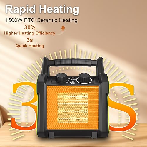 Miniatura 4 de Gardtech Calentador de exterior para patio, calentador eléctrico con protección contra sobrecalentamiento, calentador de garaje portátil de cerámica