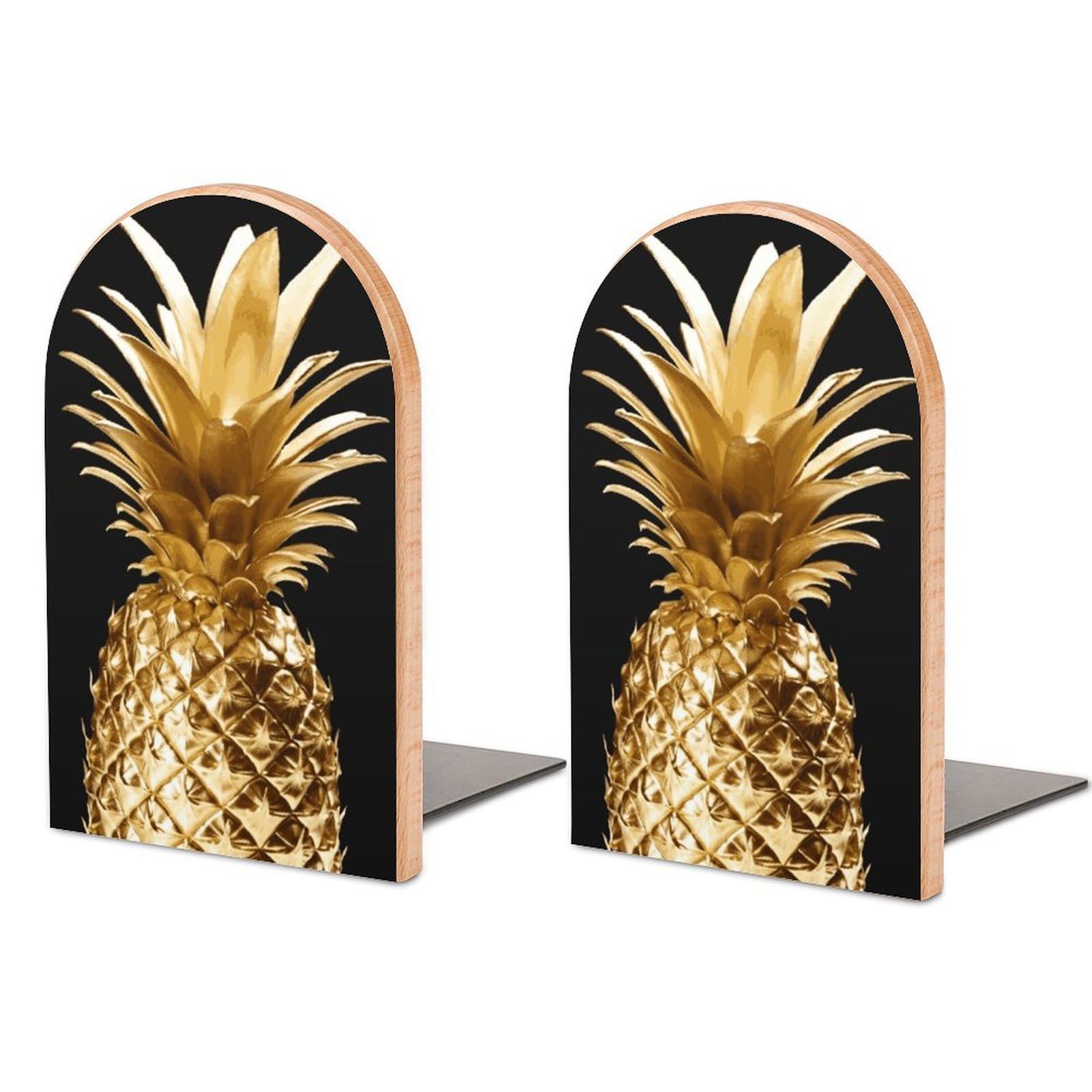 Gold Pineapple Bookend Modern Bookends for Shelves Non-Skid Book Holder Heavy Duty Metal Book Storage for Books CDs Decorative Book Stopper for Home
