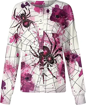 Printed Scrub Jackets for Woman Print Long Sleeve Plus Size Womens Scrubs for Women Nursing Jacket with Pockets