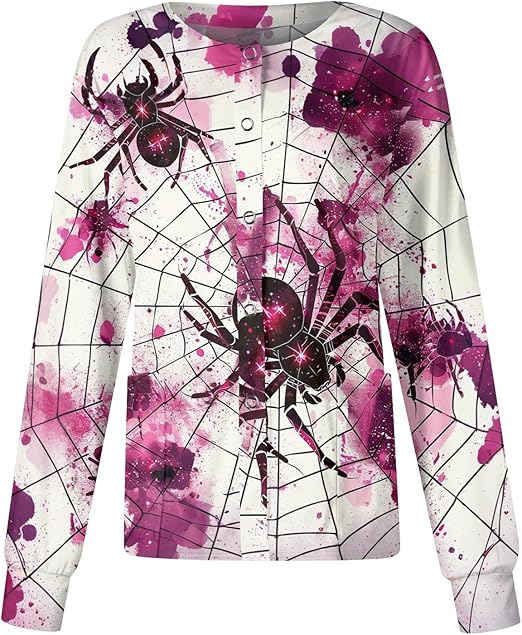 Printed Scrub Jackets for Woman Print Long Sleeve Plus Size Womens Scrubs for Women Nursing Jacket with Pockets