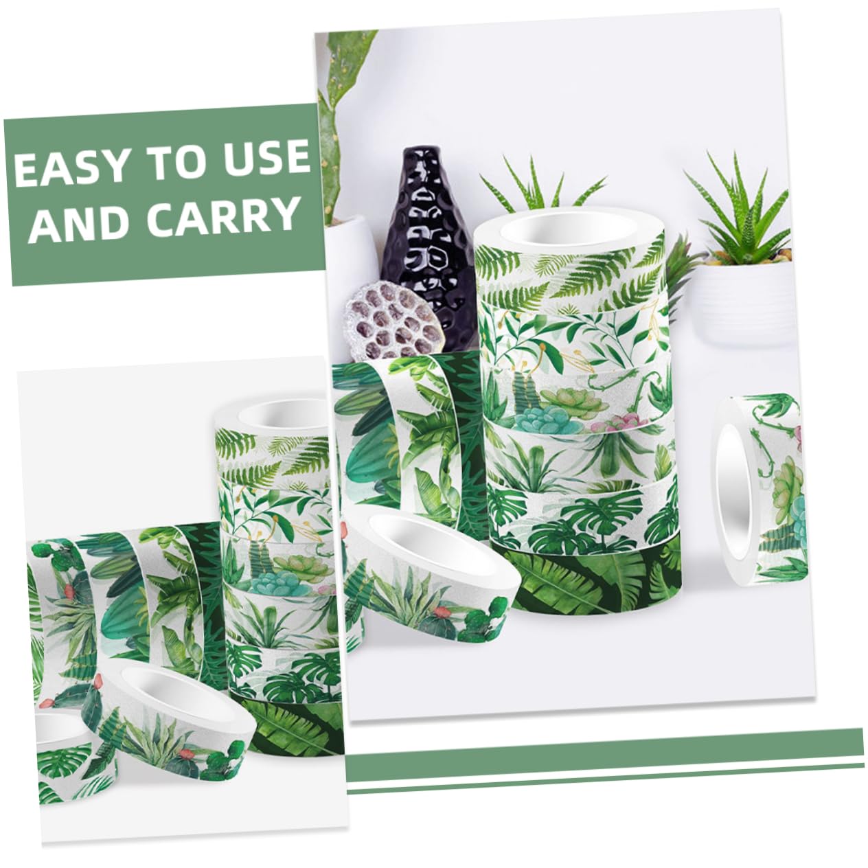 NUOBESTY 60rotoli Nastro Adesivo Decorativo Washi Tape Verde Di Nastro Per Crafting Per Scrapbooking e Decorazioni Fai Da Te Design Unico Di Foglie Estive Adesivo Rimovibile e Facile Da