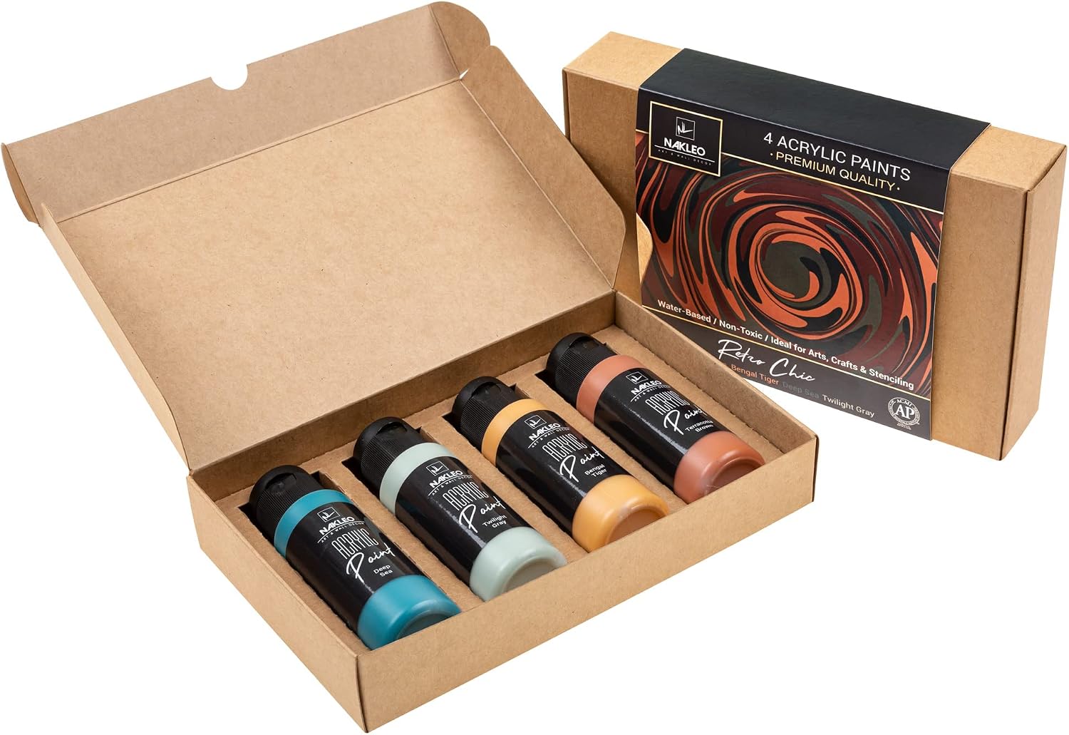 Nakleo Acrylic Paints Set, 4 Colours (60ml, 2oz) Retro Chic Brown Navy Grey Yellow, Non-Toxic Water-Based Matte - Image 5