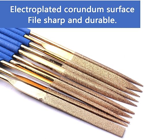 Miniatura 3 de ATOPLEE Juego de limas de agujas de diamante, 10 limas de diamante con revestimiento de titanio de 0.118 x 5.512 in para joyas de piedra de metal,