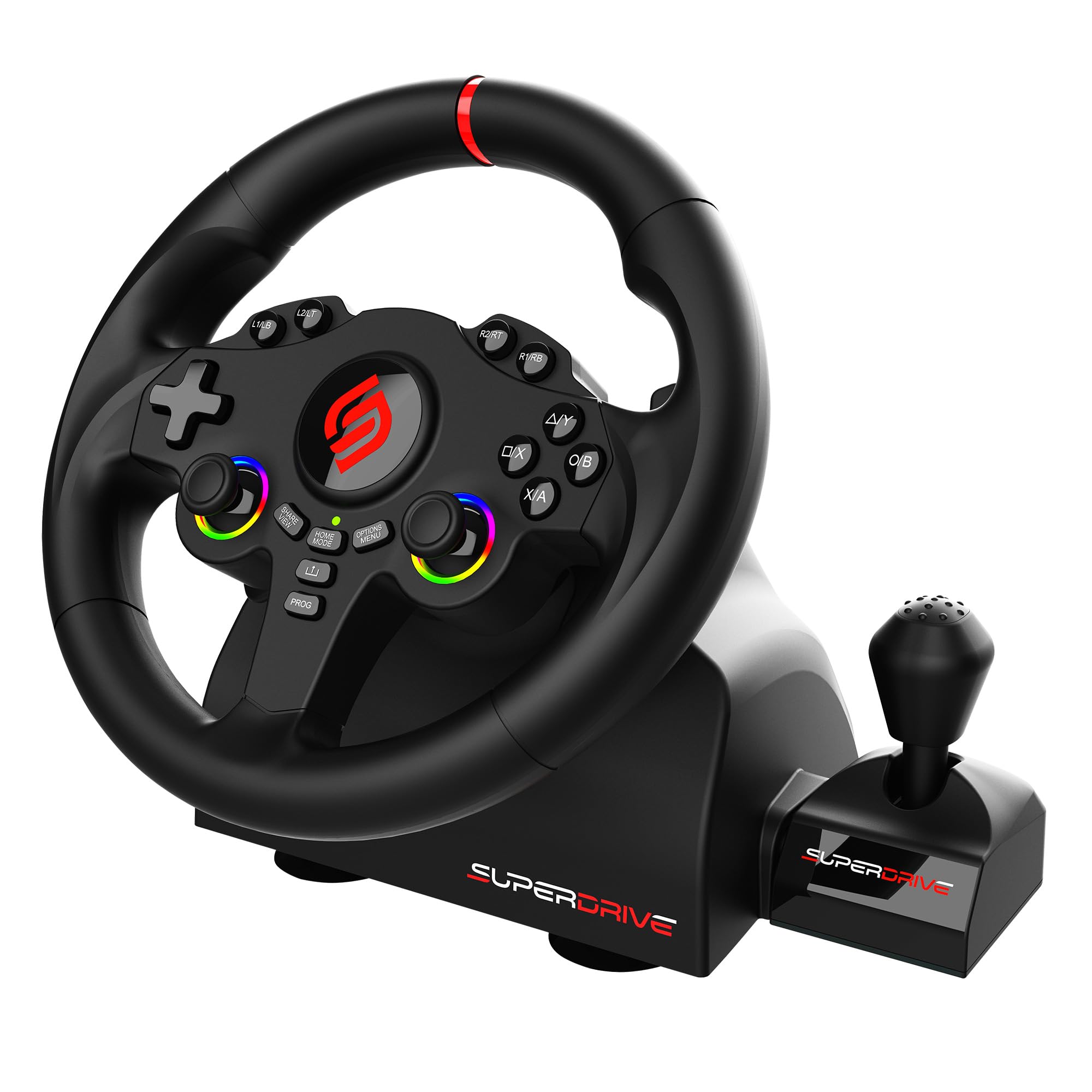 SUBSONIC - Volante Superdrive 220 RS-X - Volante da corsa LED con doppio joystick, cambio marcia, rotazione di 180°, pedali e leve del cambio. Per Switch 2/Switch, PS4, PC e Xbox - Nero