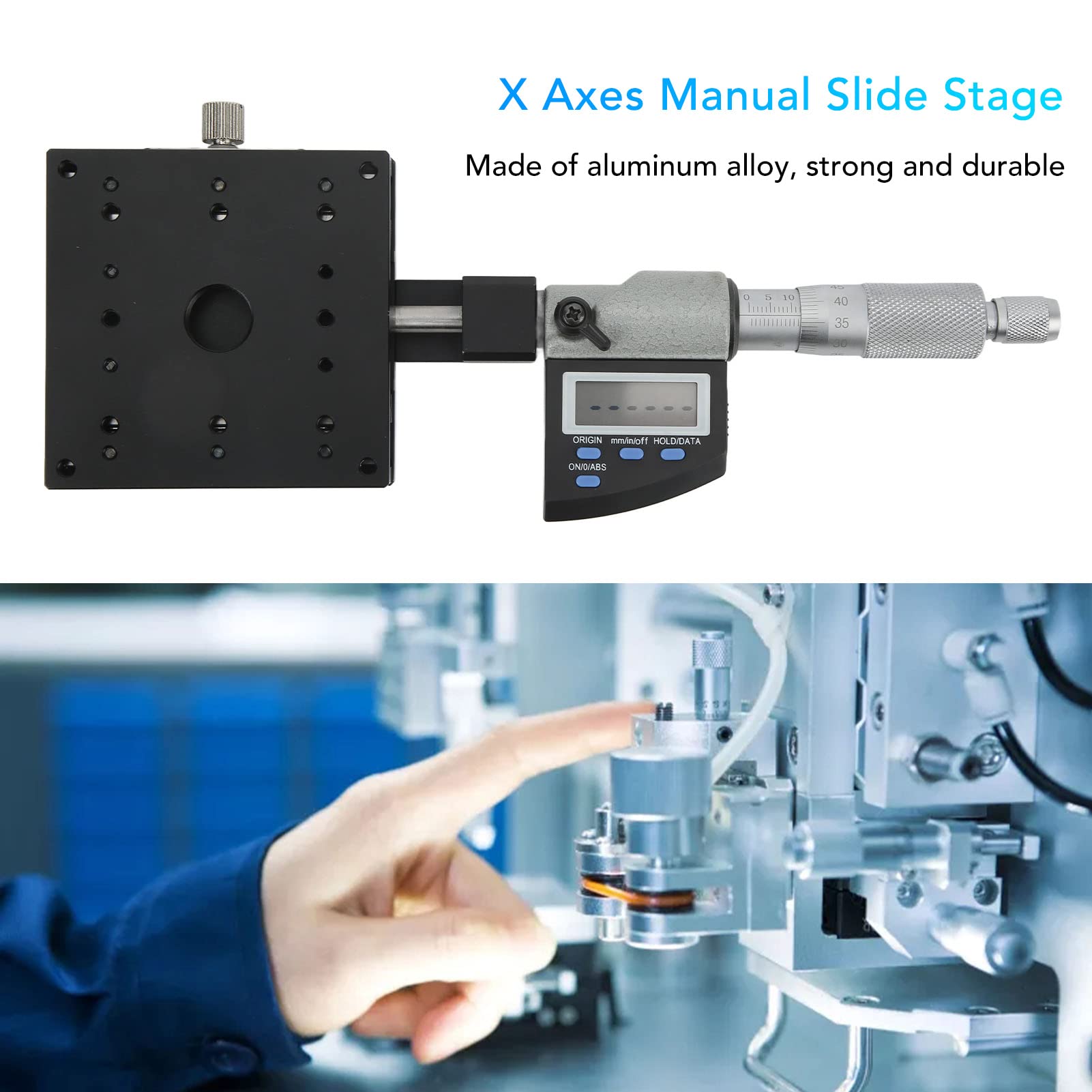 X-Achsen-Schiebetisch, Digitalanzeige-Mikrometer, manuelle lineare Feinjustierplattform, hochpräziser Trimm-Tisch aus Aluminiumlegierung 80x80mm für die optische Ausrichtung im Labor